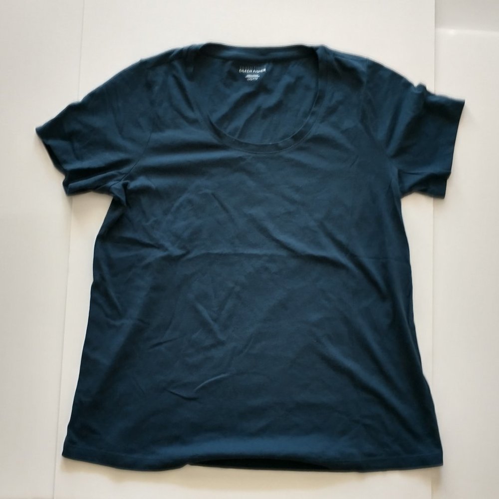 Eileen Fisher Cotton U Neck tee in storm Organic